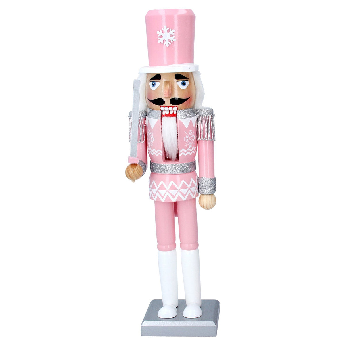 Gisela Graham - Pink and Silver Wooden Nutcracker - 37cm