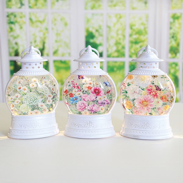 White Floral LED Glitter Water Spinner Lantern 23cm – Southwood Garden ...