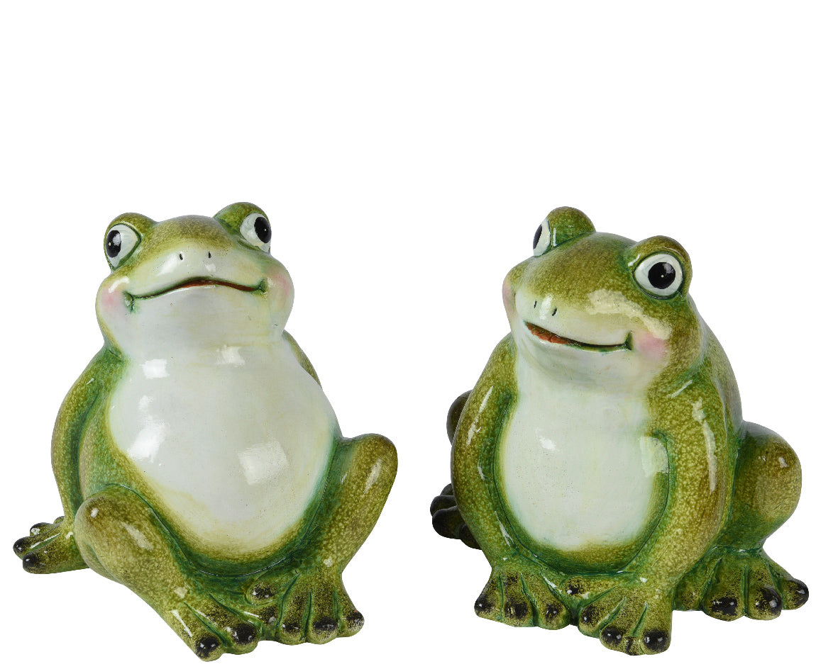 Large Ceramic Round Sitting Green Frog Garden Ornament Southwood