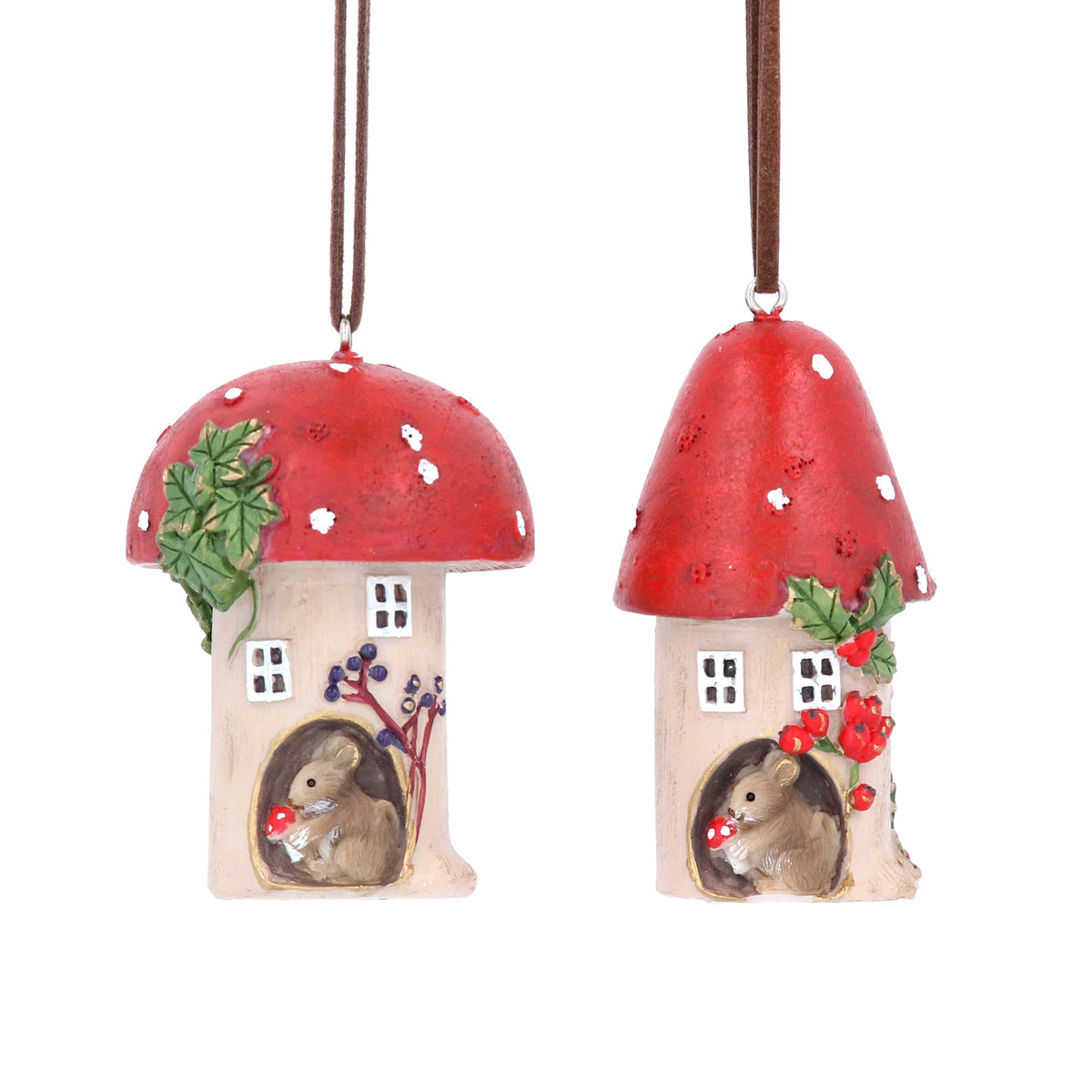 Gisela Graham Resin Toadstool House With Mouse Christmas Tree Decora