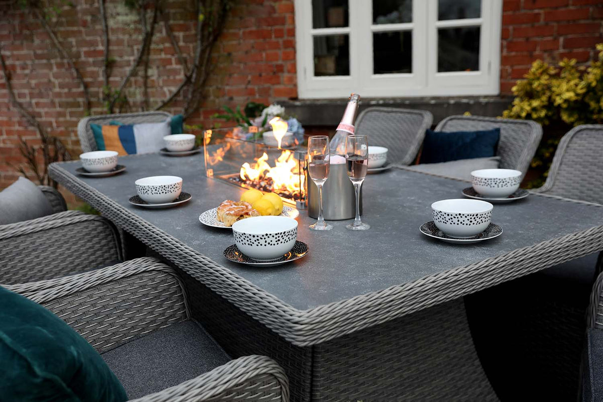 Supremo Catalan 8 Seat Rectangular Dining Set with Fire Pit