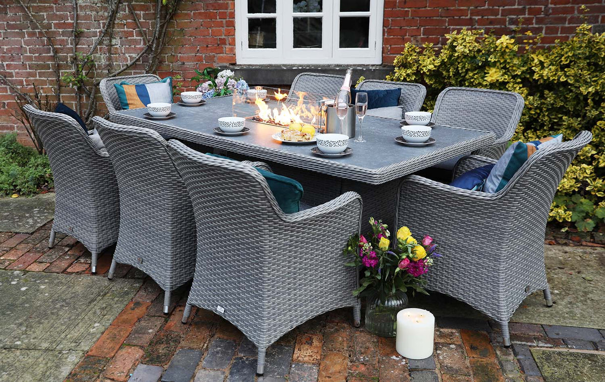 Supremo Catalan 8 Seat Rectangular Dining Set with Fire Pit