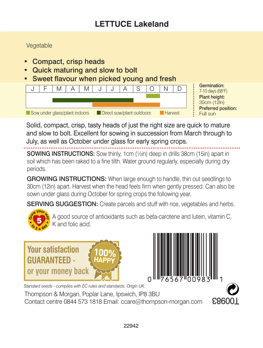 Lettuce Lakeland Pack of seeds Southwood Garden Centre