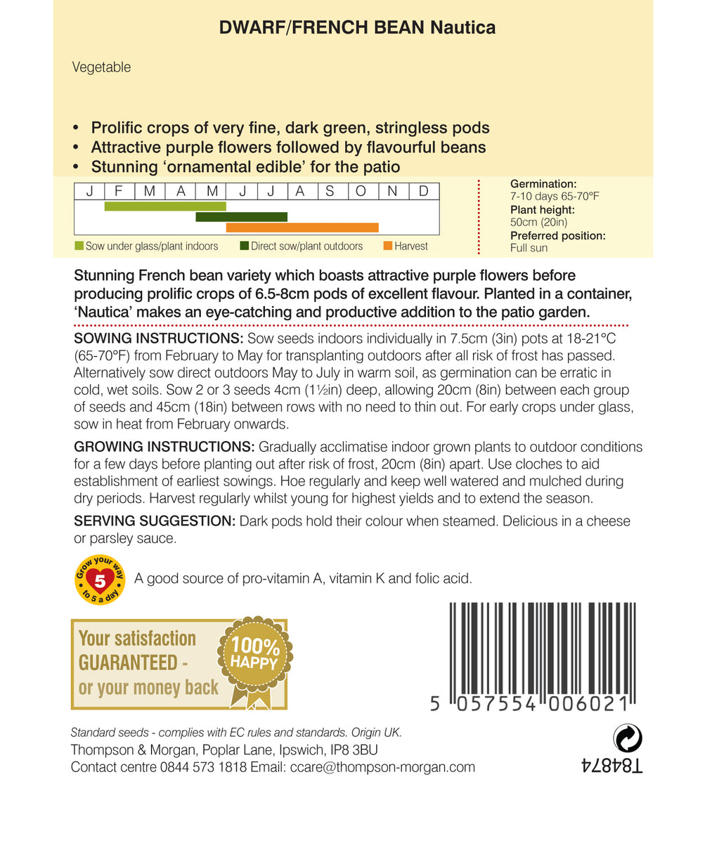 Dwarf Bean Nautica Pack of seeds Southwood Garden Centre