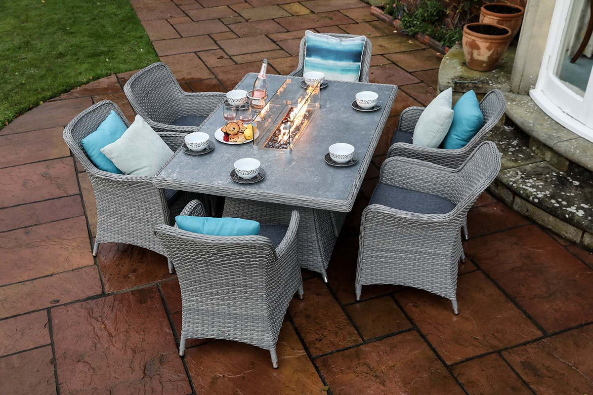 Supremo Catalan 6 Seat Rectangular Dining Set with Fire Pit