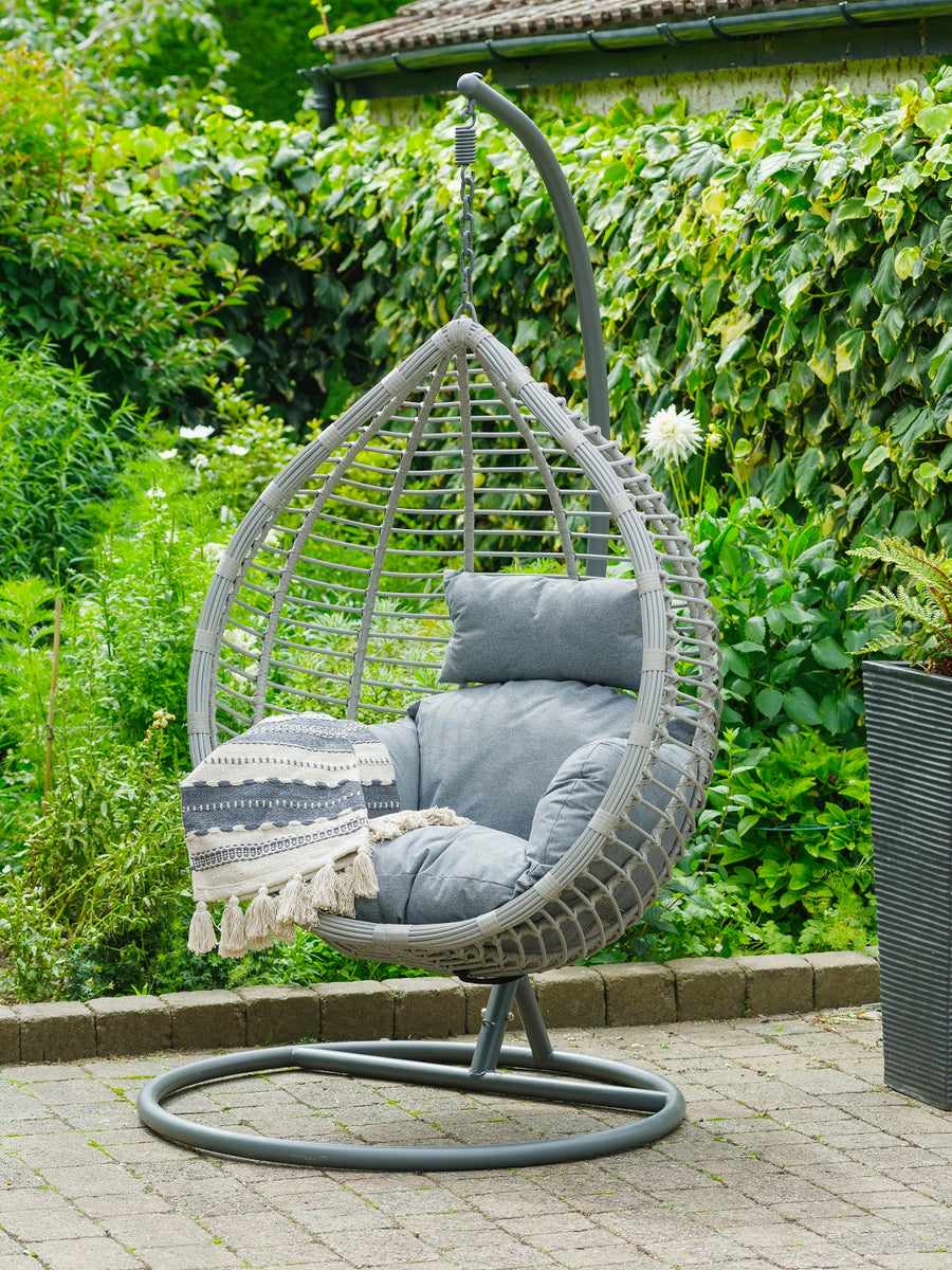 Leisure Grow Salzburg Grey Luxury Hanging Egg Chair Outdoor Garden