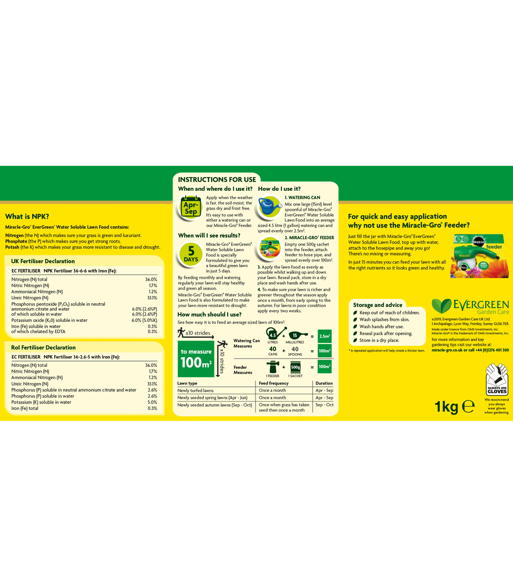MiracleGro Evergreen Water Soluble Lawn Food 1kg Southwood Garden