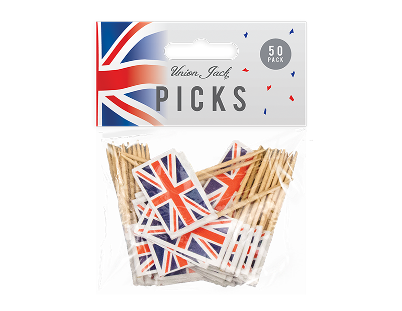 King Charles Coronation Union Jack Flag Cocktail Sticks Pack of 50
