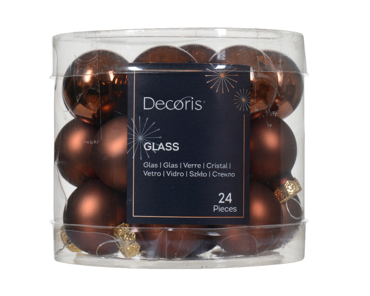 Set of 24 Mini Matt and Shiny Espresso Glass Baubles - 2.5cm