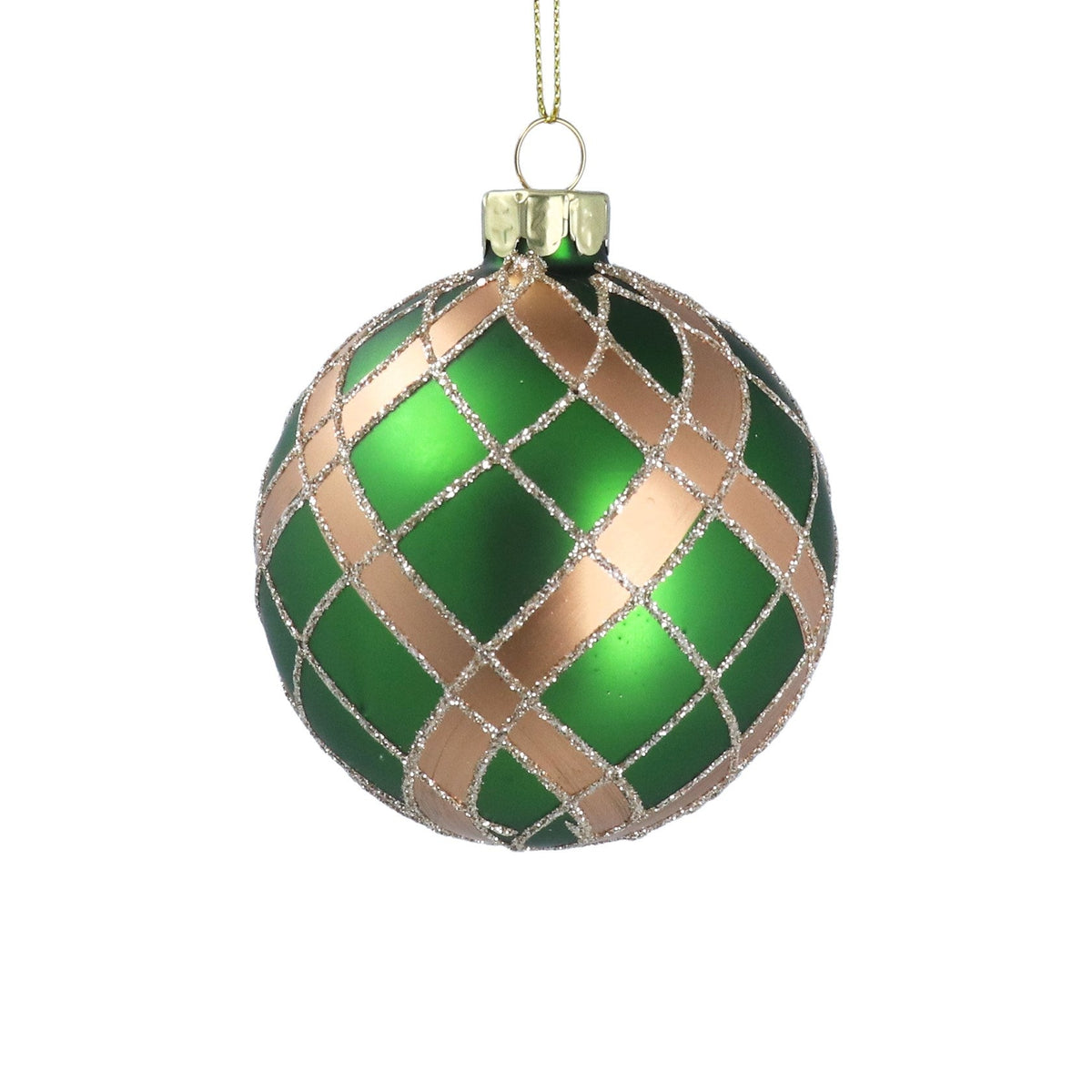 Gisela Graham - Matt Green Glass Bauble with Matt Gold Pattern ...