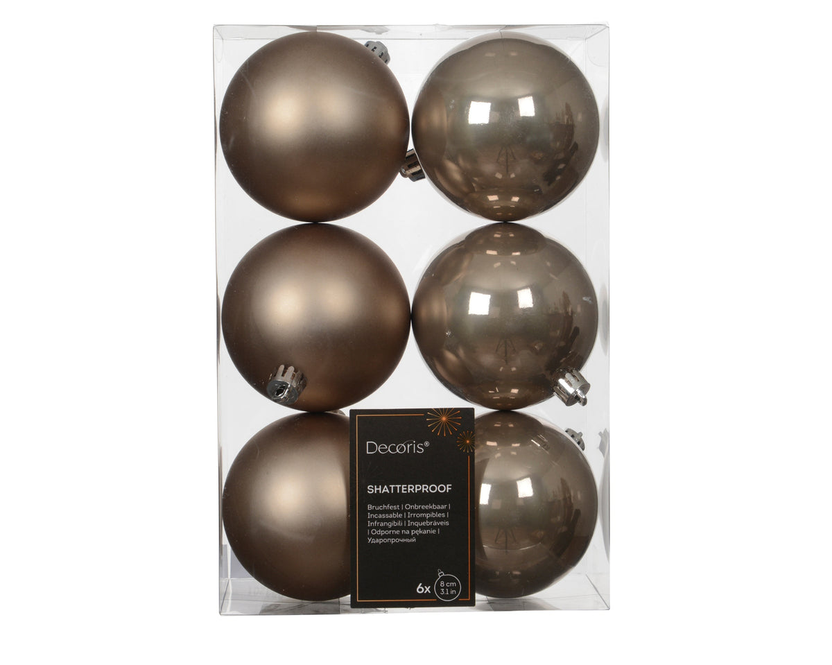 Matt & Shiny Mix Shatterproof Enamel Smokey Pearl Bauble Set of 6 - 8cm