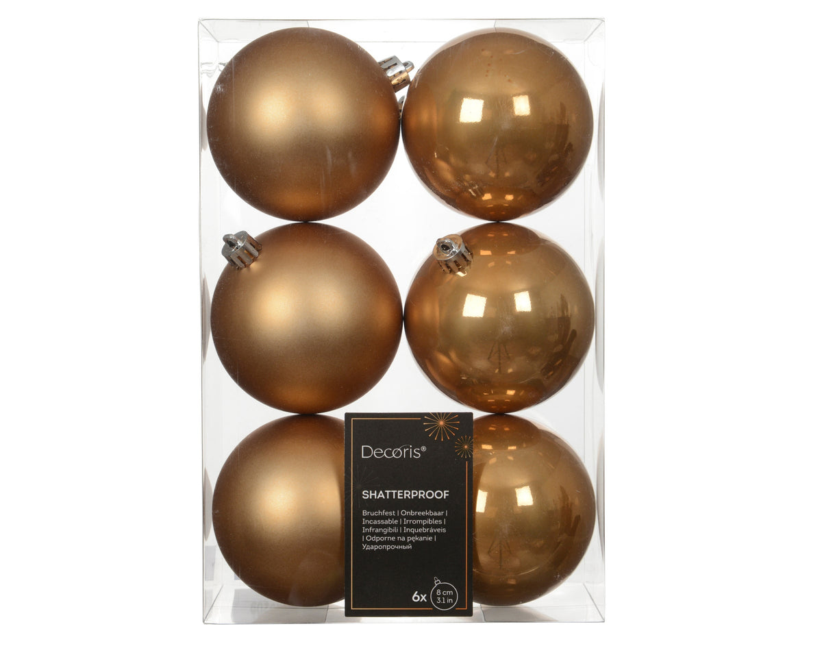 Matt Mix Shatterproof Enamel Caramel Brown Bauble Set of 6 - 8cm
