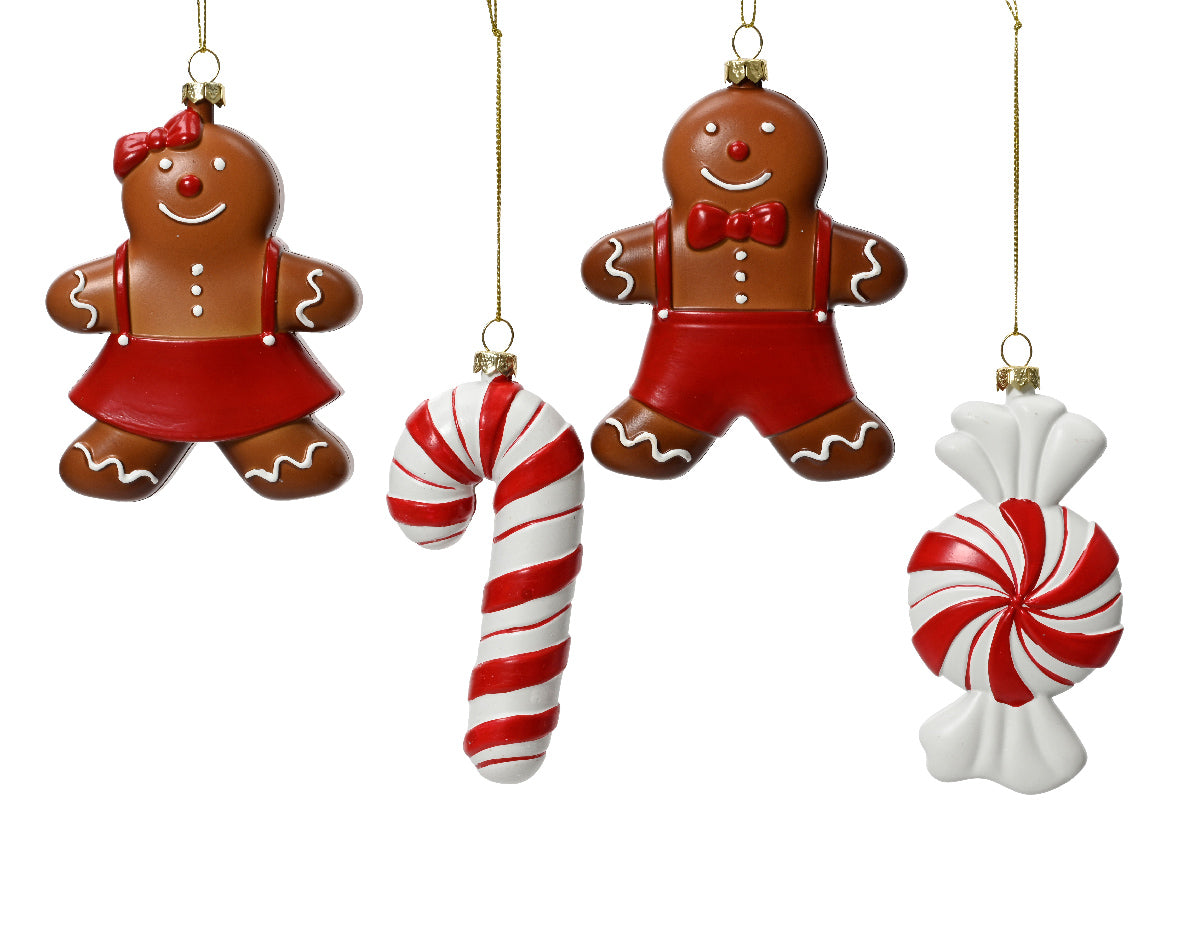Candy Sweets, Canes and Gingerbread Men Hanging Christmas Tree Decoration - Single