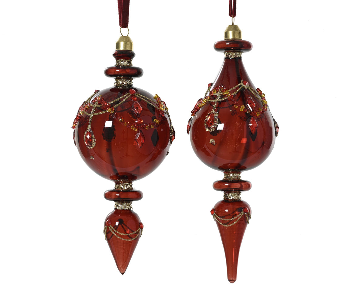 Transparent Oxblood Finial Drop Bauble with Glitter 18cm