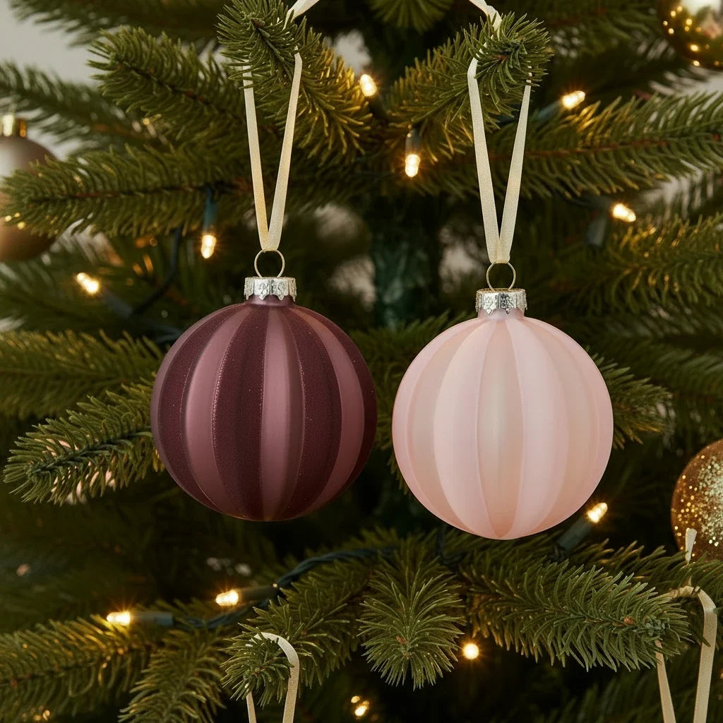 Glass Flock Stripes Finish Bauble - 8cm