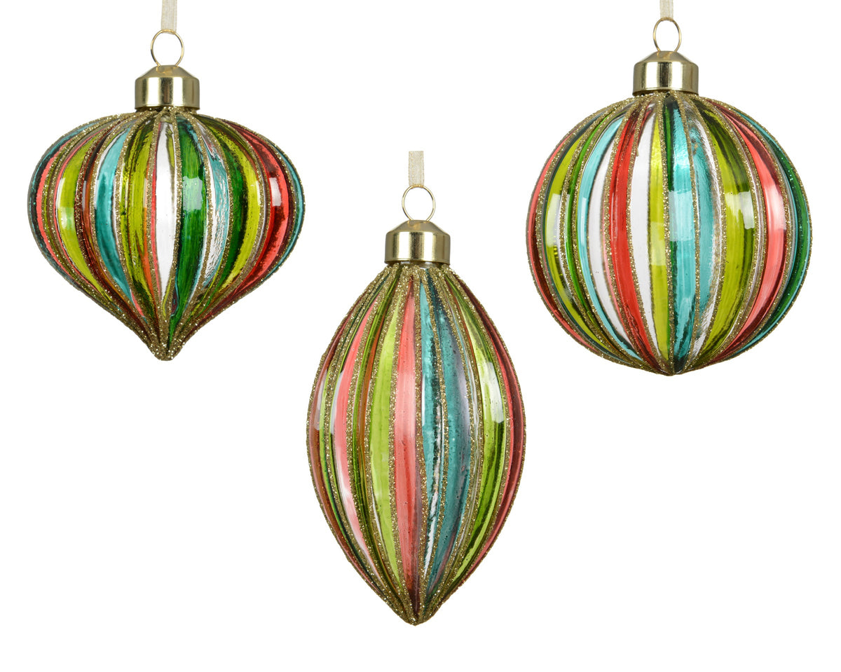 Colourful Stained Glass Bauble with Gold Glitter 8cm