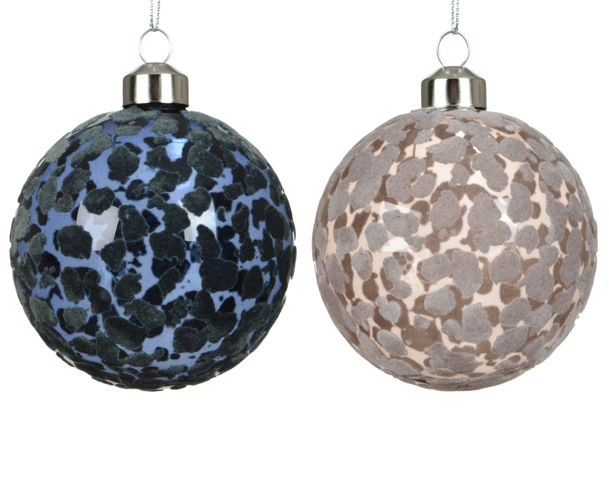 8cm Leopard Flock Glass Christmas Bauble