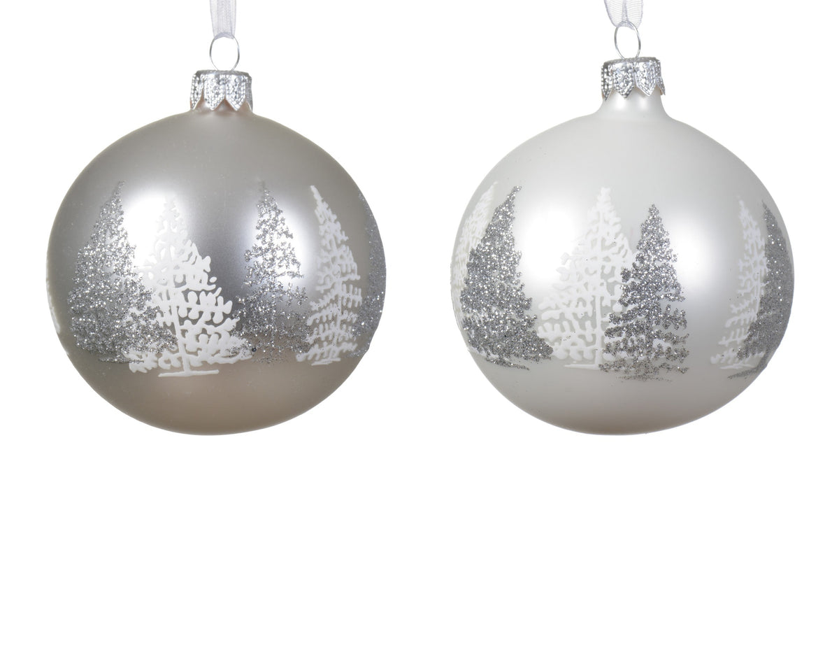 Glass 8cm Matt Snow Christmas Tree Scene Bauble