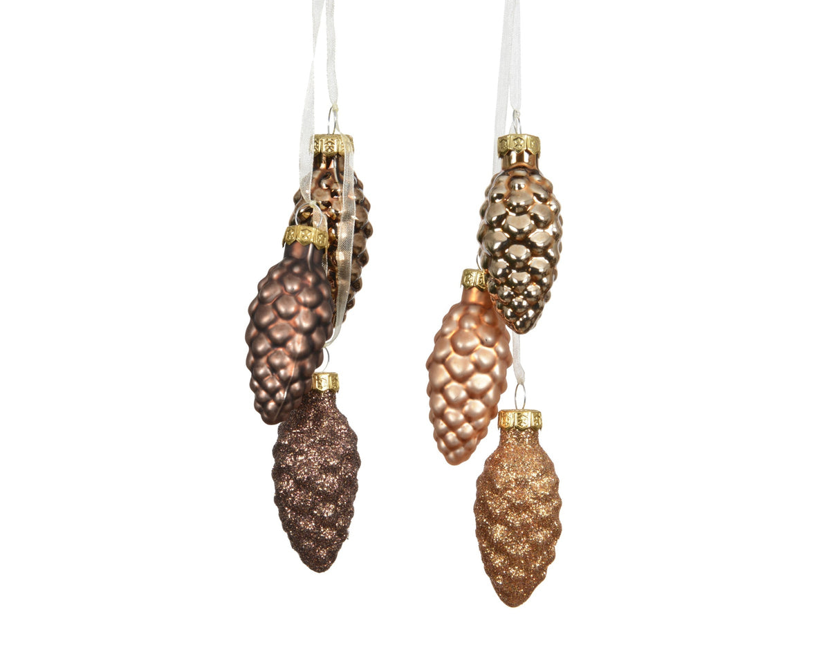 Hanging Glass Pinecone Bundle - Set of 3