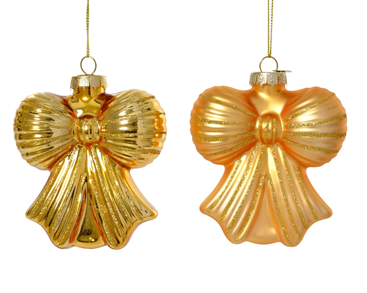 Light Gold Glass Bow Shaped Bauble - 8cm