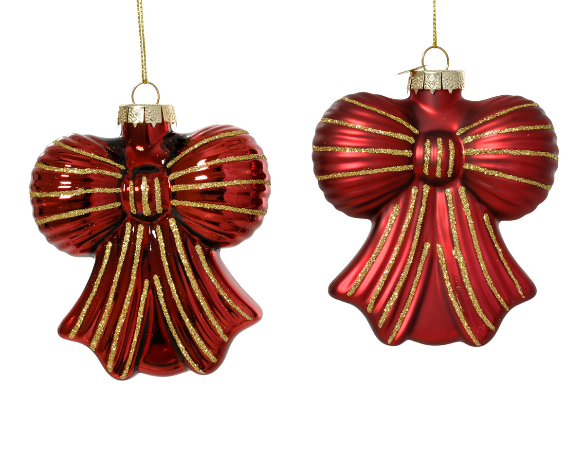Oxblood Glass Bow Shaped Bauble - 8cm