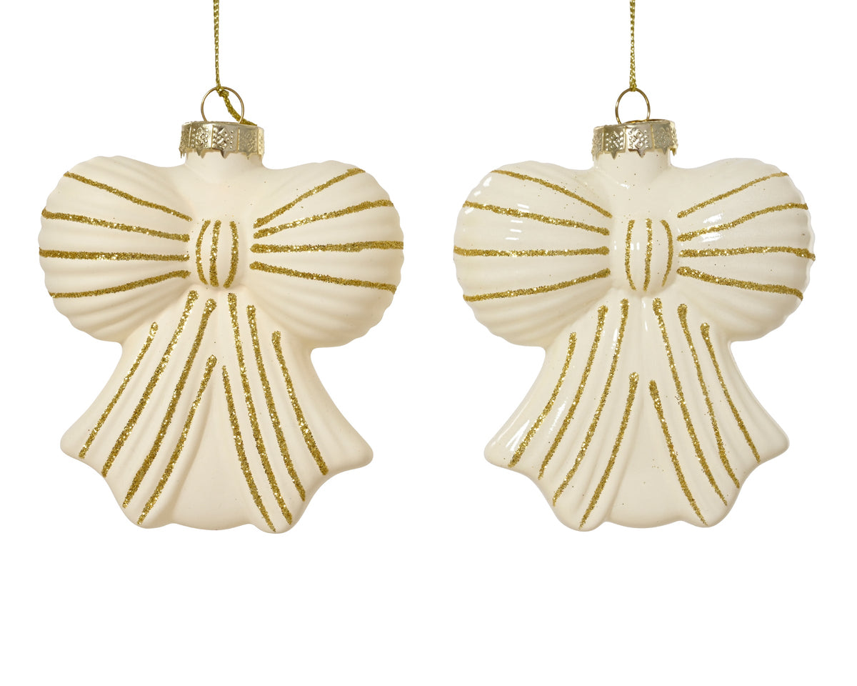 Wool White Glass Bow Shaped Bauble - 8cm