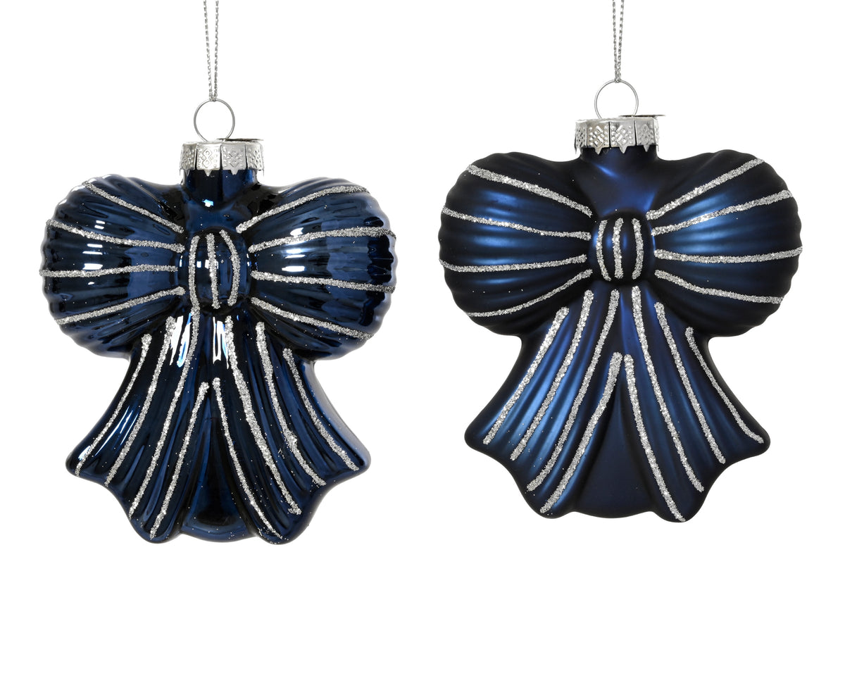 Midnight Blue Glass Bow Bauble - 8cm
