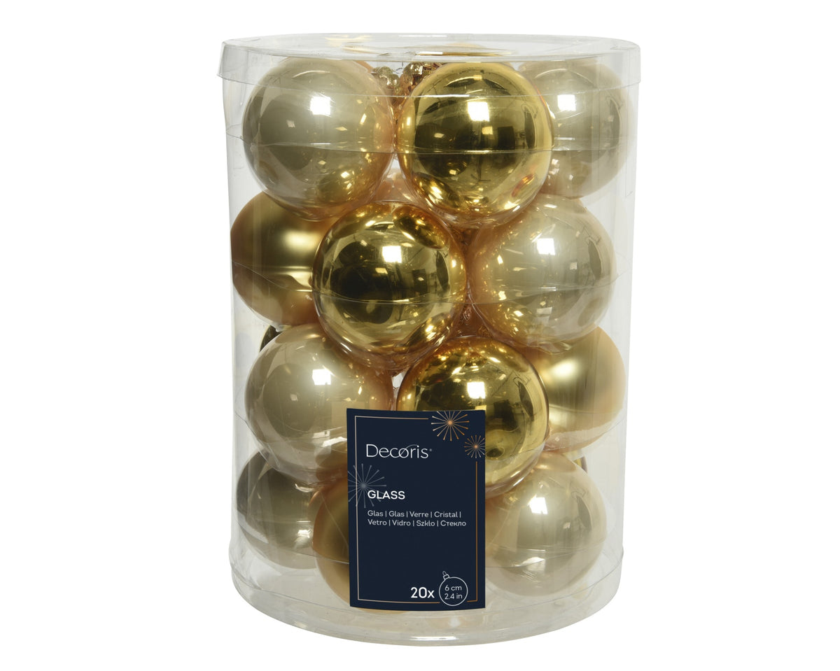 Matte & Shiny Gold & Pearl Glass Baubles 6cm - Pack of 20