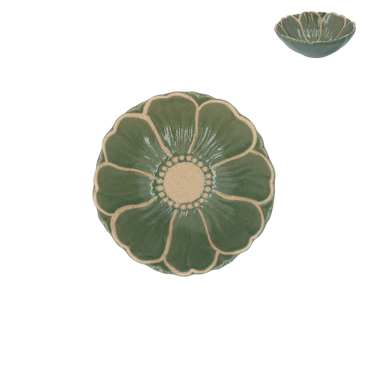 Gisela Graham - Stoneware Bowl 15.9cm - Green Flower