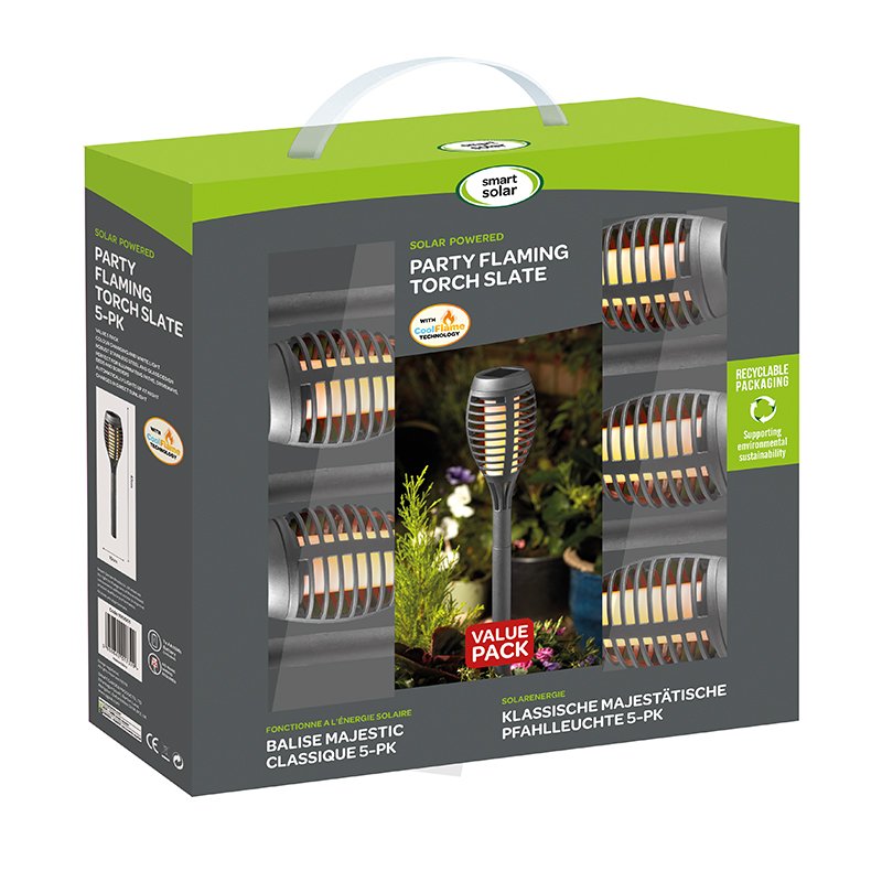 Solar Party Flame Torch Slate Pack of 5