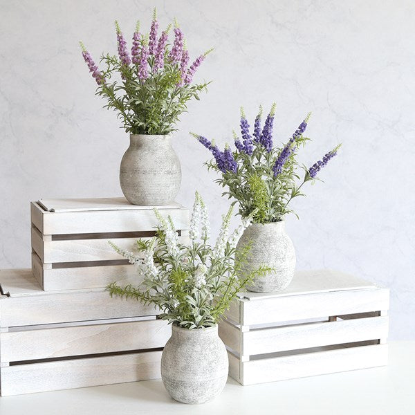 Large 43cm Artificial Lavender in Grey Vase Pot - 43cm