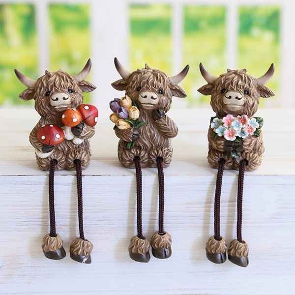 Highland Cow Shelf Sitter with Dangly Legs