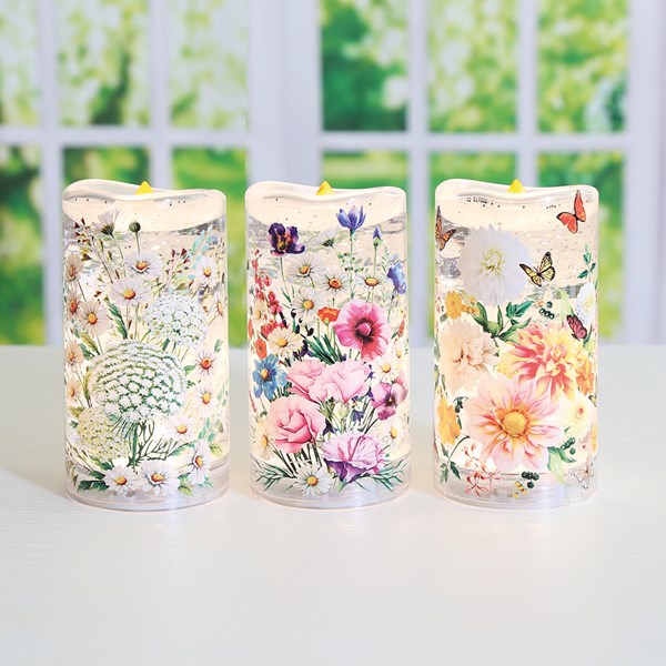 Floral Glitter Water Spinner LED Candle 15cm