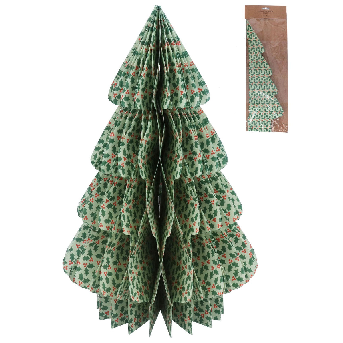 Gisela Graham Light Green Paper Honeycomb Tree with Holly Ornament - 4 ...