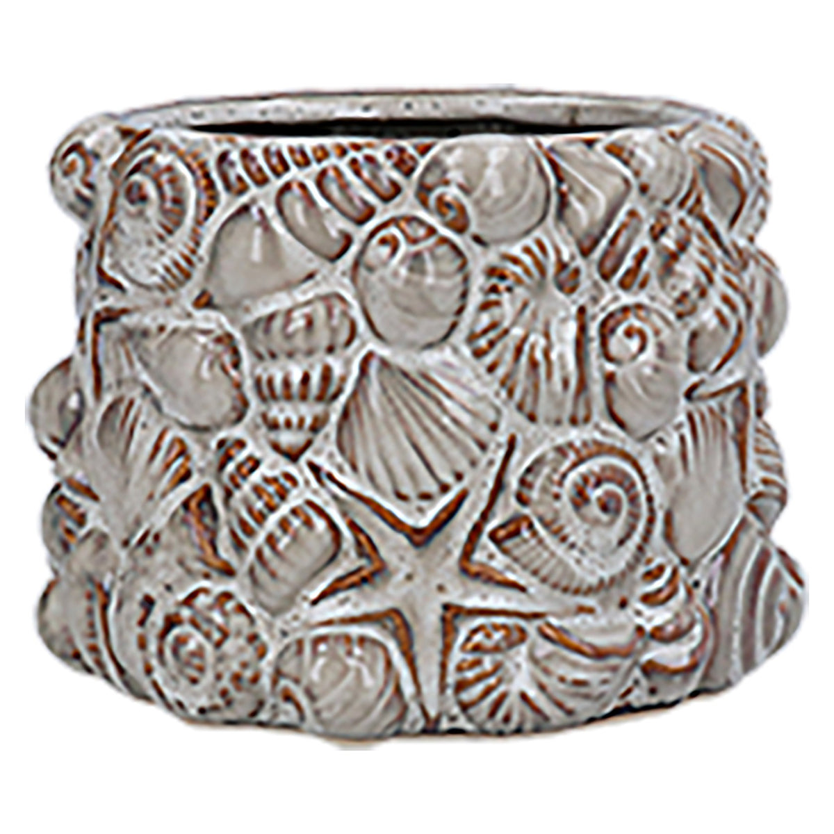 Gisela Graham - Natural Embossed Shell Stoneware Pot Cover 14.5cm ...