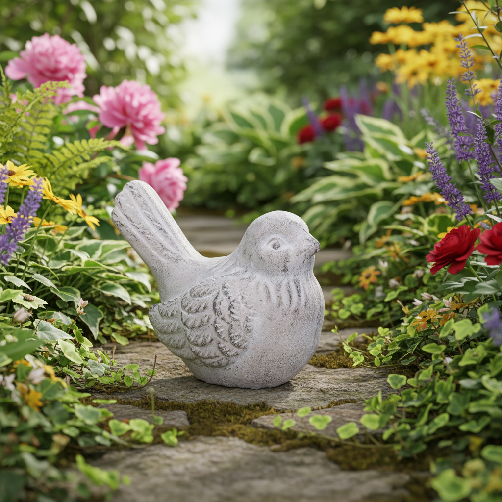 Gisela Graham Stone Effect Bird Concrete Garden Ornament – Decorative Outdoor Figure 11.5cm