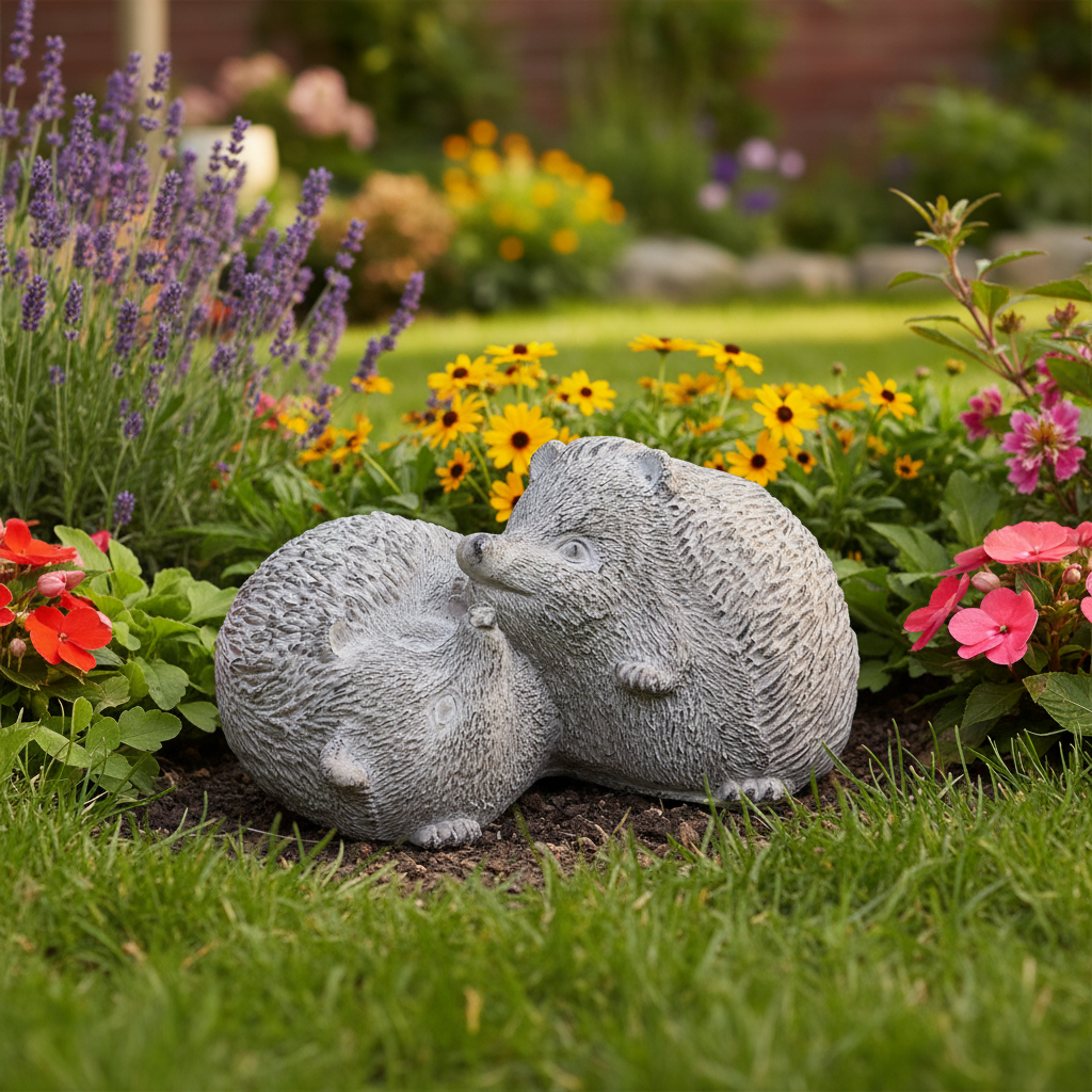 Gisela Graham - Concrete Ornament 11cm - Stone Effect Hedgehog Duo