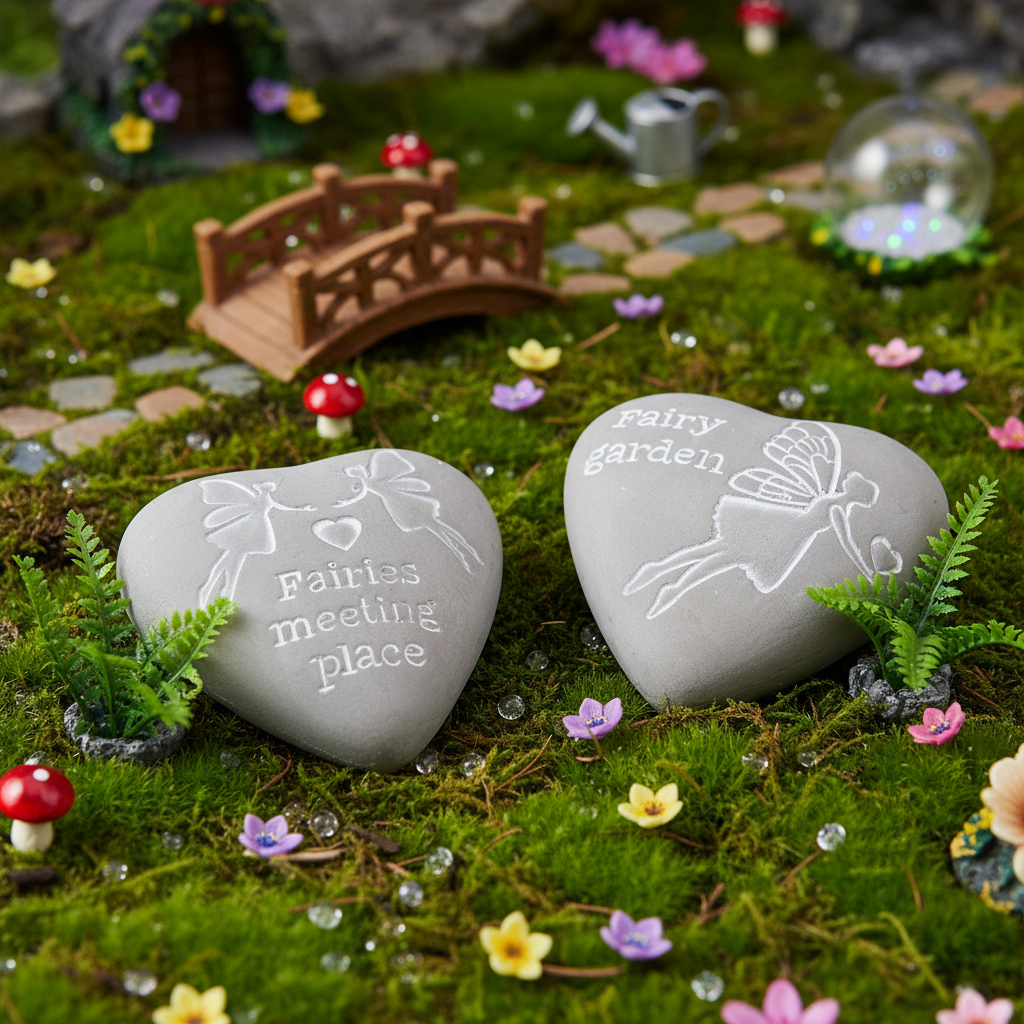 Gisela Graham Engraved Fairy Heart Concrete Garden Ornament – Stone Effect 10cm