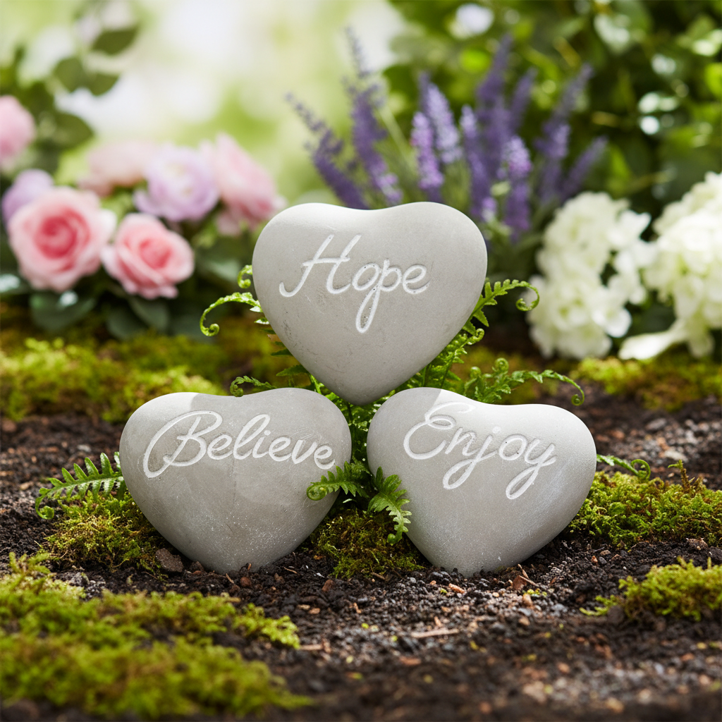 Gisela Graham Heart Shaped Concrete Garden Ornament – Stone Effect Engraved Sentiment Plaque 9.5cm