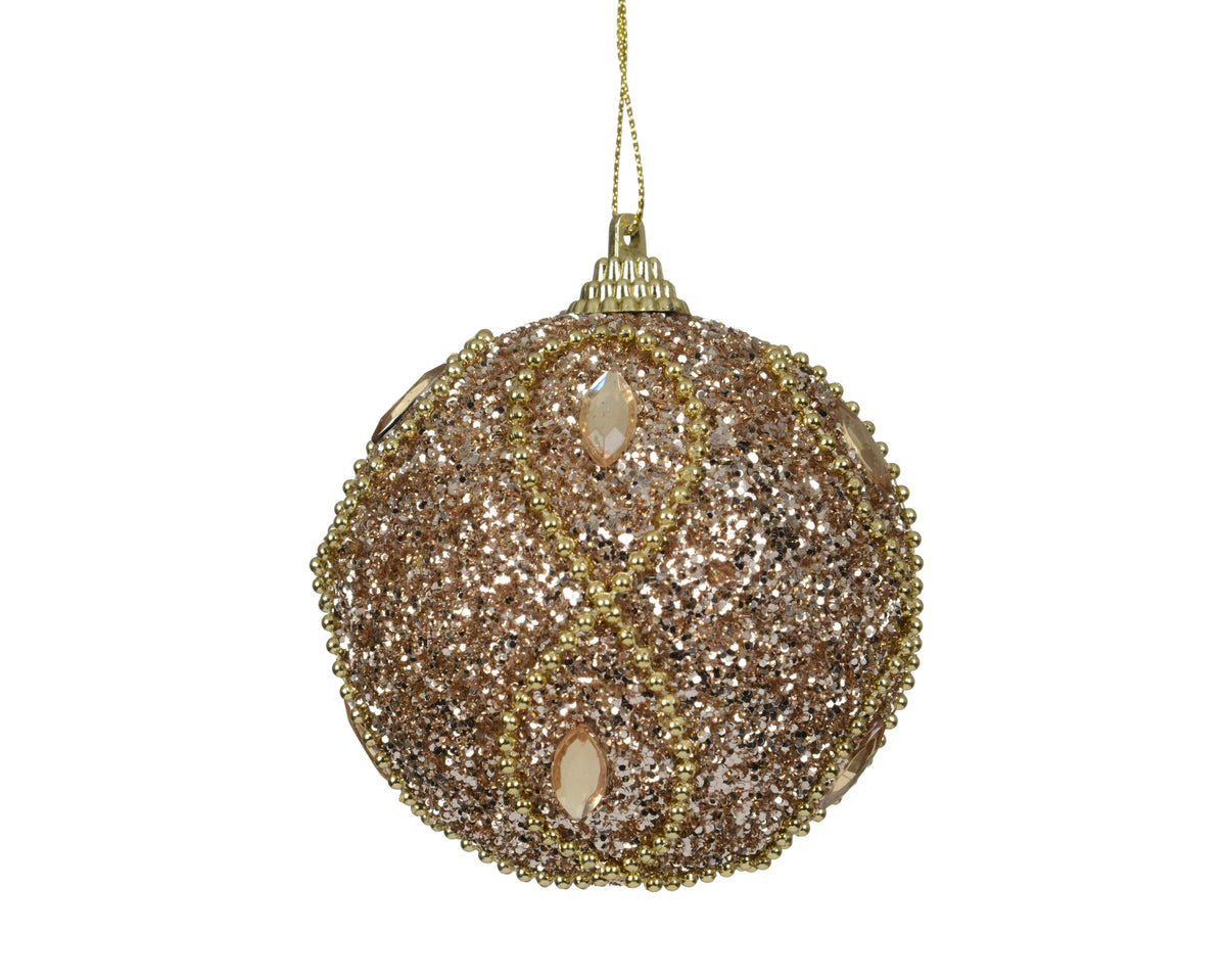 Jewelled Champagne Gold Glitter Bead Bauble 8cm