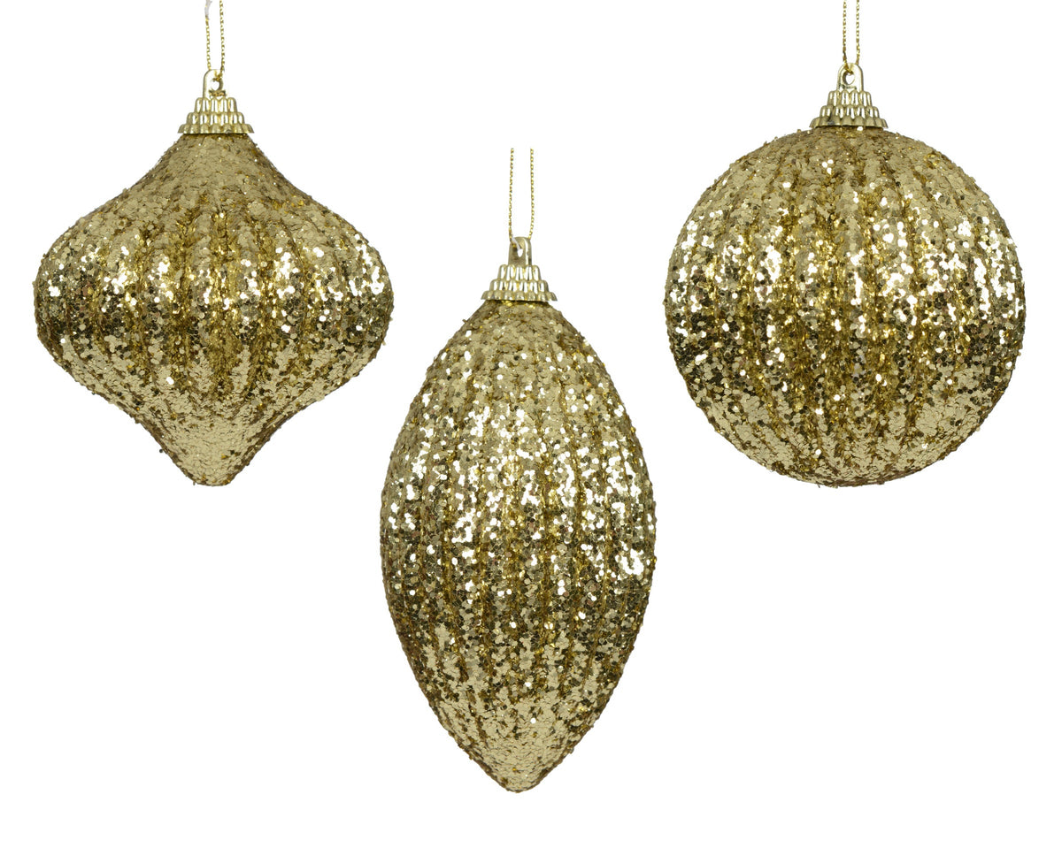 Light Gold Foam Glitter Baubles 8cm