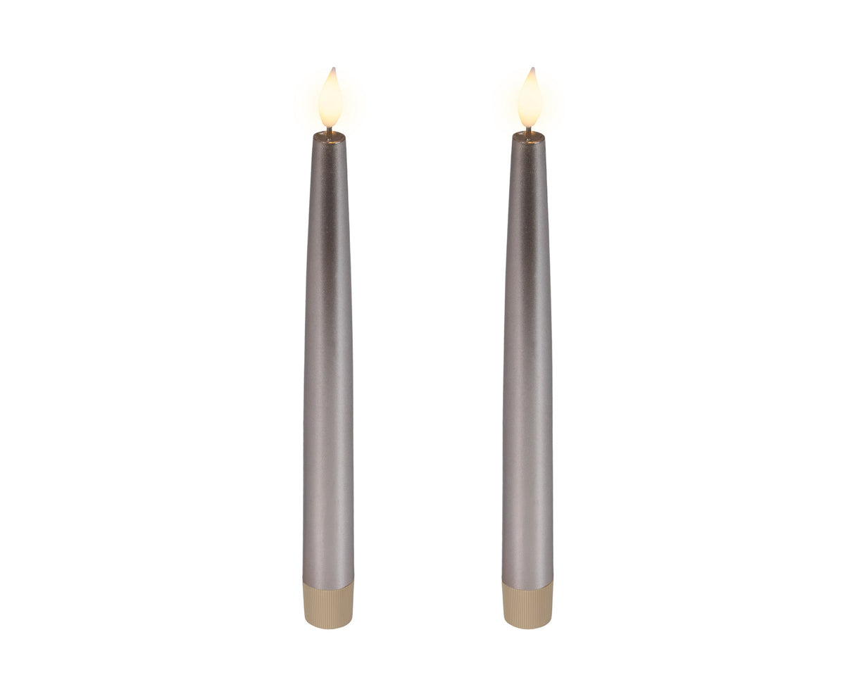 LED Realistic Light Grey Dinner Candle with Flame Effect 24.5cm