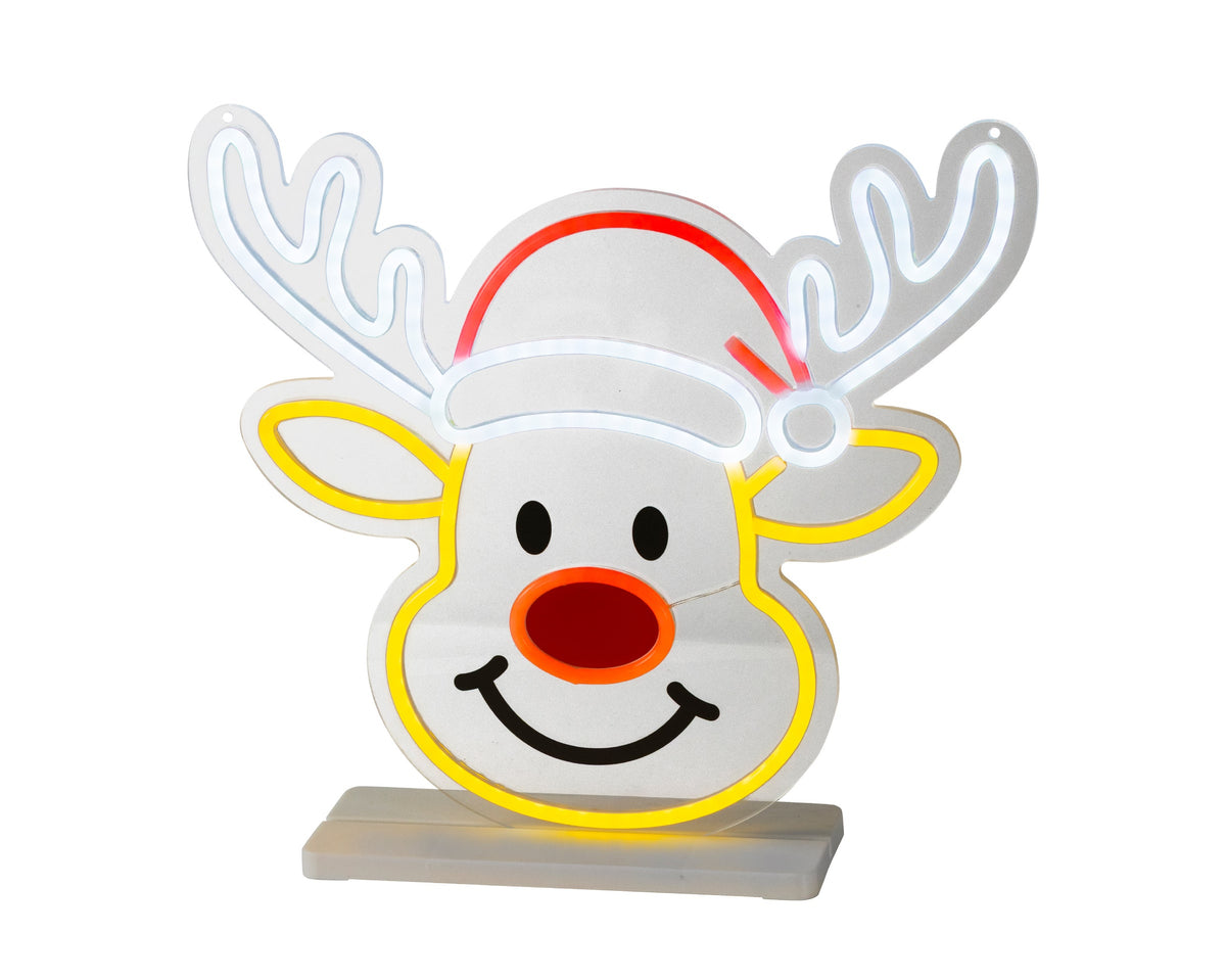 Light Up Neon Rudolph the Red Nosed Reindeer Head Silhouette 40cm