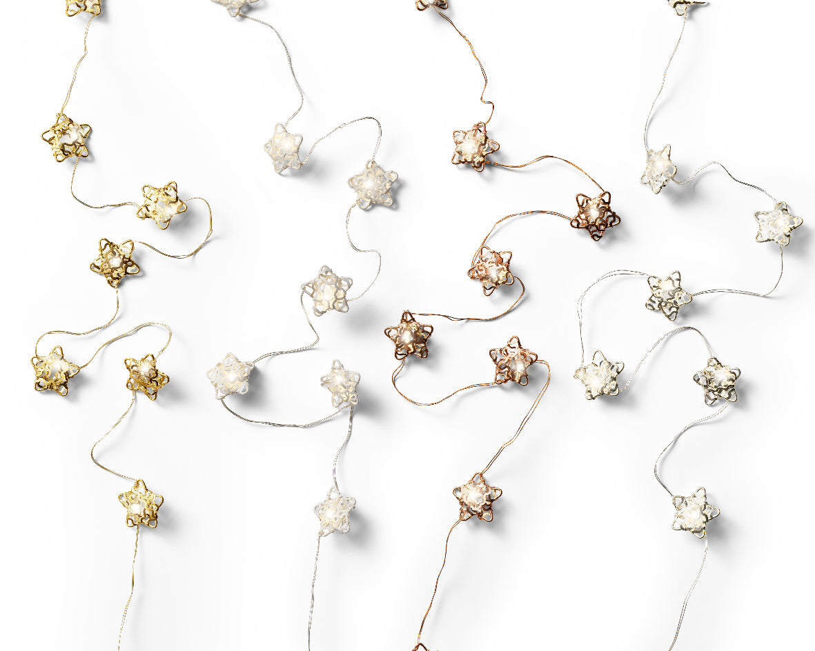 Micro LED Wire Star String Lights 190cm - Battery Operated