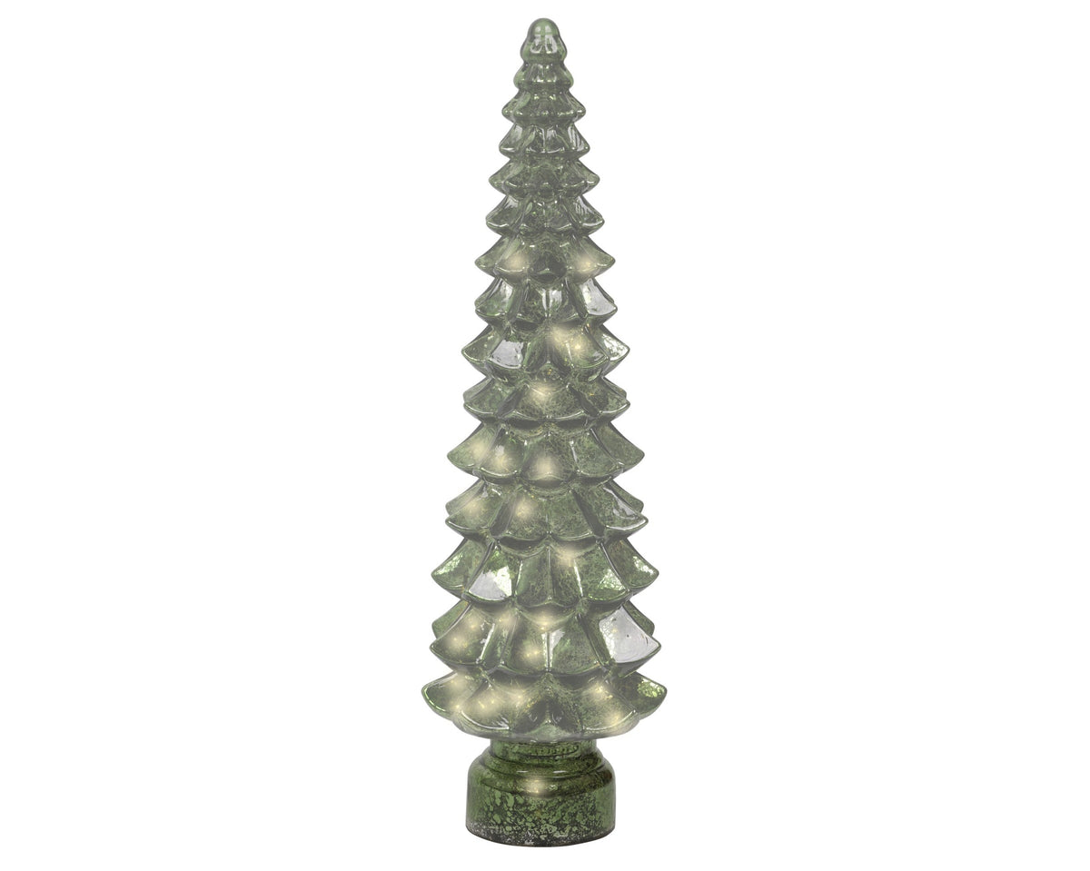 X-Large Warm White Micro LED Green Glass Tree with Flashing Effect 55cm
