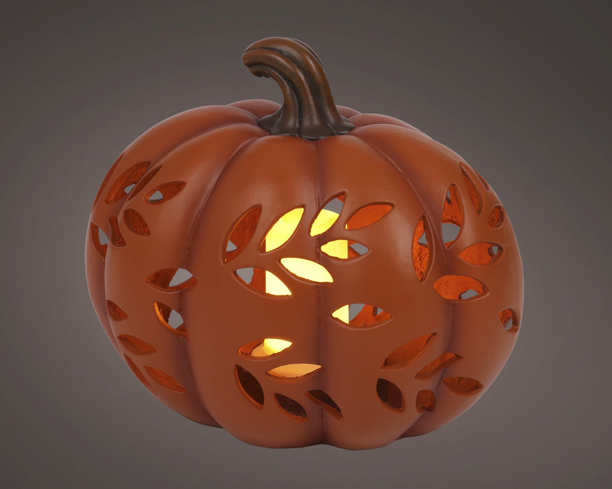 Autumn Pumpkin Ornament with Flame Effect Light