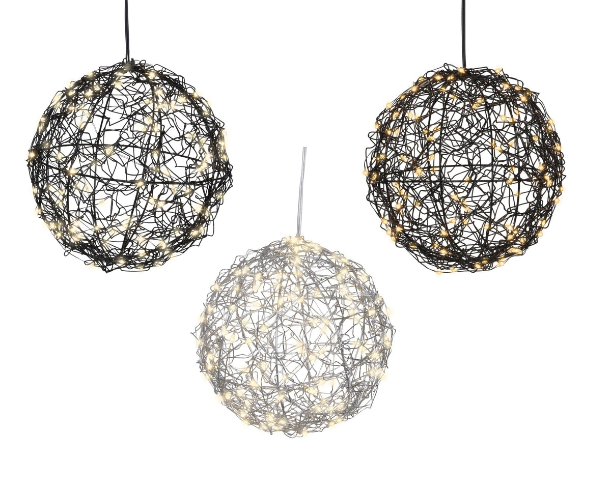 Lumineo 15cm Indoor or Outdoor Metal Ball Light with 60 Warm White - Battery Operated