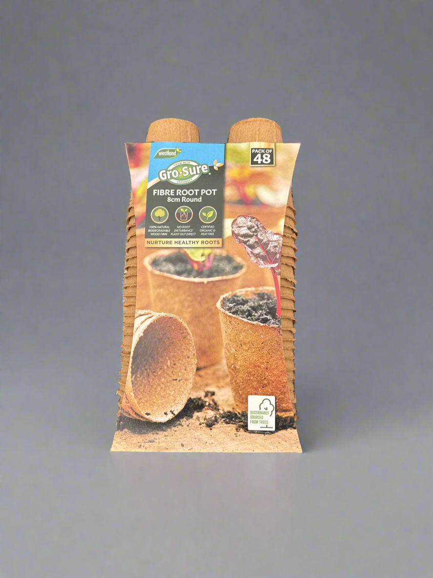 Gro-Sure Fibre Pots Round 8cm 48 Pack
