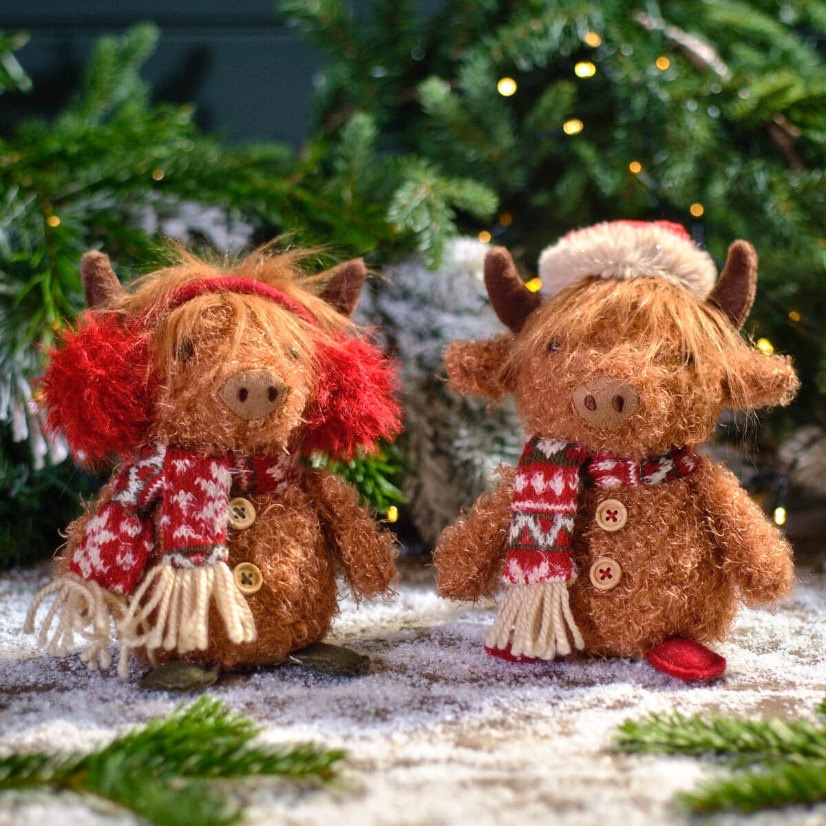 Christmas Dressed Fabric Highland Cows Shelf Sitting