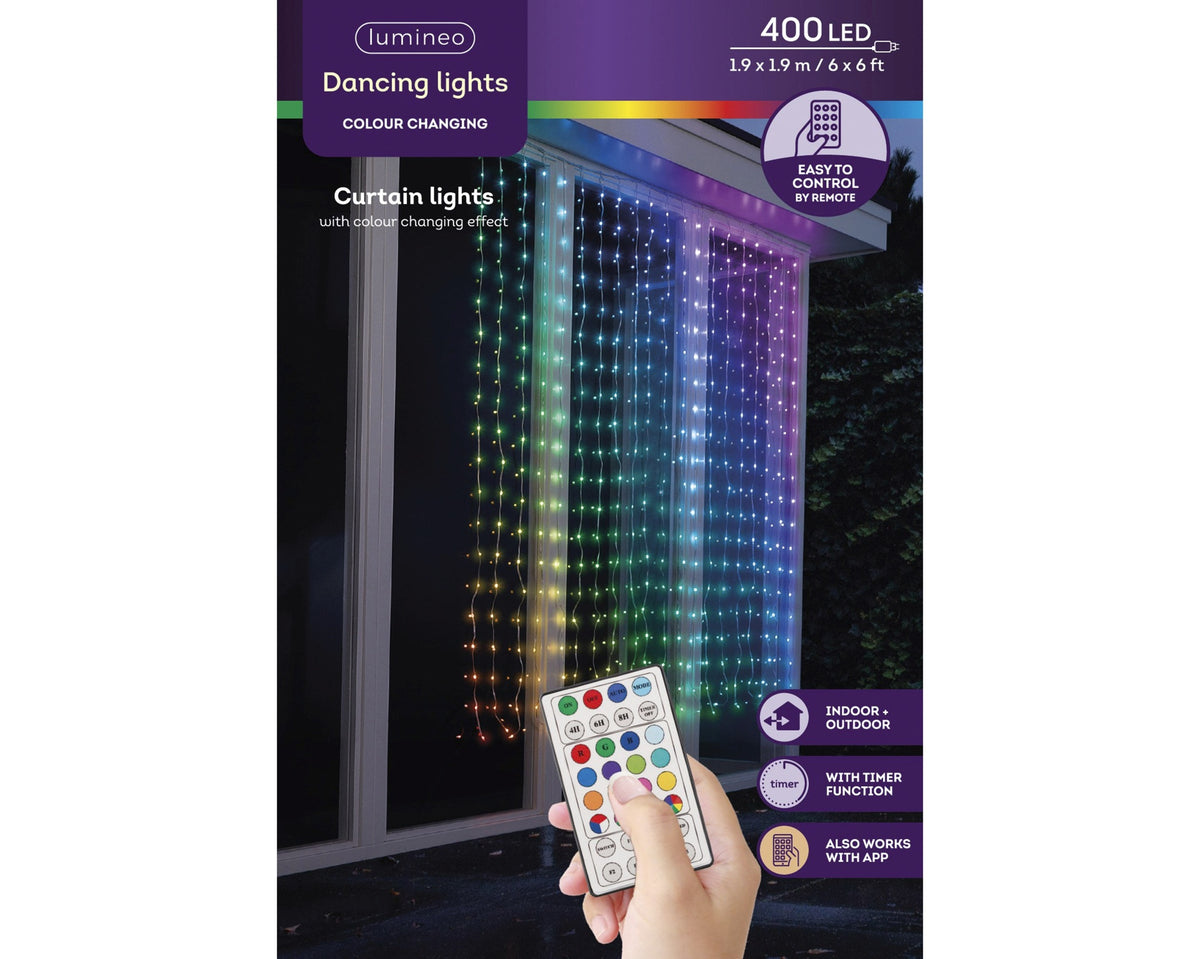 Dancing Remote Control Curtain Light with 400 Colour Changing LED Lights